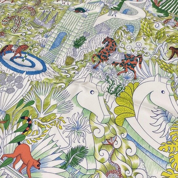 HERMES Carre 90 - White Pink Multi Scarf - Picture 3 of 6